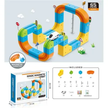 Klocki magnetyczne konstrukcyjne tor wyścigowy pociągi 65 elementów-1432300
