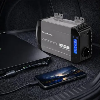 Qoltec Przetwornica napięcia Pure Sine Wave | 12V na 230V | 500/1000W | LCD | USB | USB-C | Kompatibilność z LiFePo4 