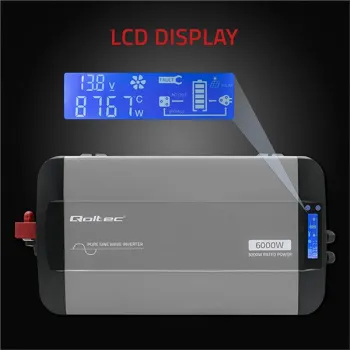 Qoltec Przetwornica napięcia Pure Sine Wave | 12V na 230V | 3000/6000W | LCD | USB | USB-C | Kompatybilna z LiFePO4 GEL