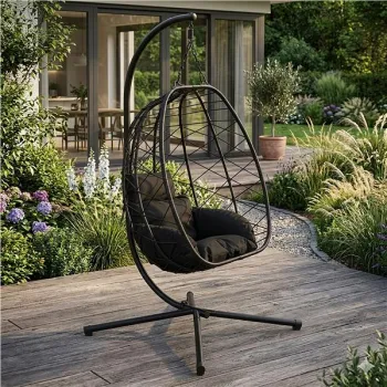 Fotel kokon wiszący wolnostojący bujany ogrodowy do 120 kg poduszki czarny MultiGarden-1430538