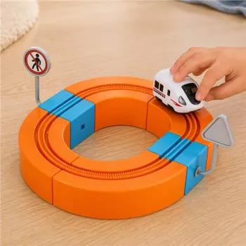 Klocki magnetyczne konstrukcyjne tor wyścigowy pociągi 65 elementów-1432315