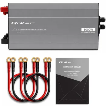 Qoltec Przetwornica napięcia Pure Sine Wave z UPS | 12V na 230V | 4000/8000W | USB | Kompatybilna z LiFePO4 GEL AGM-143