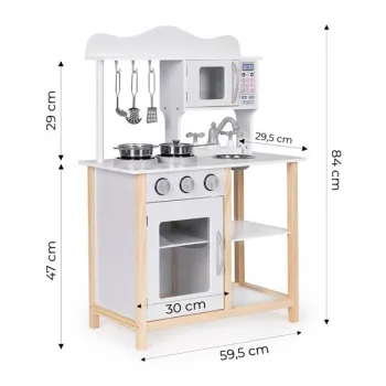 Drewniana kuchnia dla dzieci z piekarnikiem i akcesoriami do gotowania - biała ECOTOYS-1434693