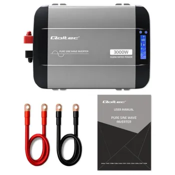 Qoltec Przetwornica napięcia Pure Sine Wave | 12V na 230V | 1500/3000W | LCD | USB | USB-C | Kompatybilna z LiFePO4 GEL