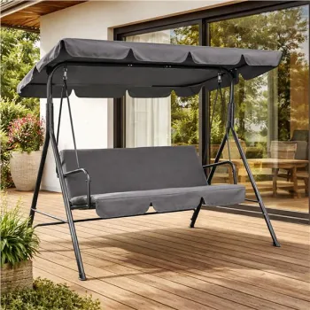 Huśtawka ogrodowa 3-osobowa bujana wolnostojąca stalowa szara MultiGarden-1430776