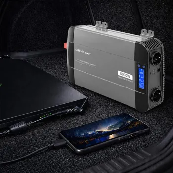 Qoltec Przetwornica napięcia Pure Sine Wave | 12V na 230V | 2500/5000W | LCD | USB | USB-C | Kompatybilna z LiFePO4 GEL