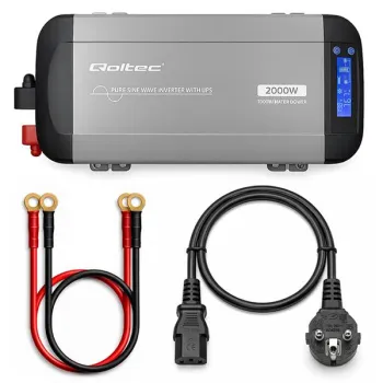 Qoltec Przetwornica napięcia Pure Sine Wave | 12V na 230V | 1000/2000W | UPS BYPASS | LCD | USB | USB-C | Kompatybilna 