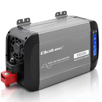 Qoltec Przetwornica napięcia Pure Sine Wave | 12V na 230V | 500/1000W | LCD | USB | USB-C | Kompatibilność z LiFePo4 