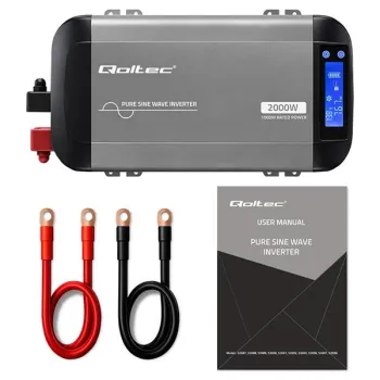 Qoltec Przetwornica napięcia Pure Sine Wave | 12V na 230V | 1000/2000W | LCD | USB | USB-C | Kompatybilna z LiFePO4 GEL