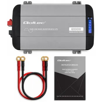 Qoltec Przetwornica napięcia Pure Sine Wave | 12V na 230V | 3000/6000W | UPS BYPASS | LCD | USB | USB-C | Kompatybilna 