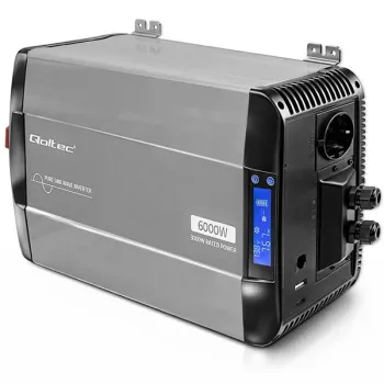 Qoltec Przetwornica napięcia Pure Sine Wave | 12V na 230V | 3000/6000W | LCD | USB | USB-C | Kompatybilna z LiFePO4 GEL
