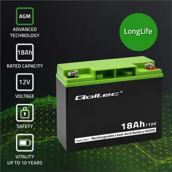 Qoltec Akumulator AGM | 12V | 18Ah | Bezobsługowy | Wydajny | LongLife | do UPS, skutera-1440428