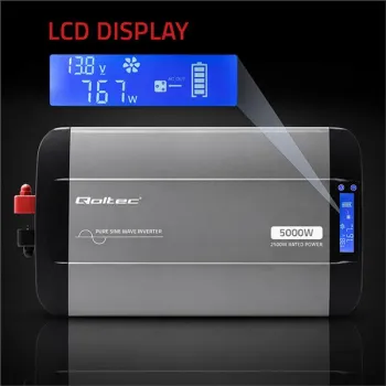 Qoltec Przetwornica napięcia Pure Sine Wave | 12V na 230V | 2500/5000W | LCD | USB | USB-C | Kompatybilna z LiFePO4 GEL