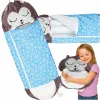 Śpiwór do spania dla dzieci turystyczny poduszka 2w1 125x50cm niebieski-837762