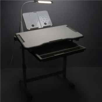 Biurko dziecięce szkolne regulowane krzesło lampka LED USB szare-837347