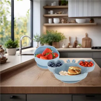 Naczynia silikonowe dla dzieci niemowląt krab zestaw 9 elementów niebieskie-837849