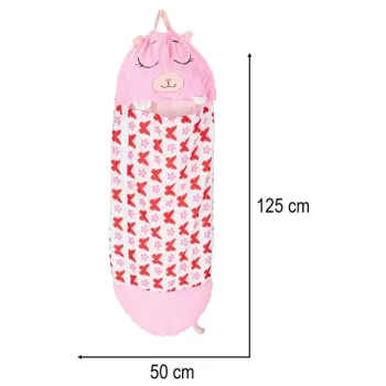 Śpiwór do spania dla dzieci turystyczny poduszka 2w1 125x50cm różowy-837781