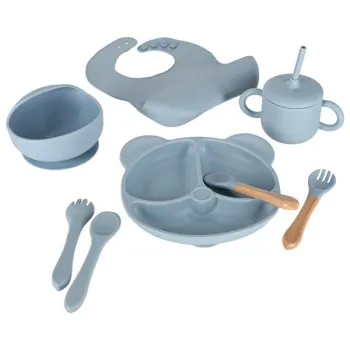Naczynia silikonowe dla dzieci zestaw 8 elementów niebieski-837880