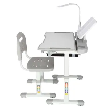 Biurko dziecięce szkolne regulowane krzesło lampka LED USB szare-837340