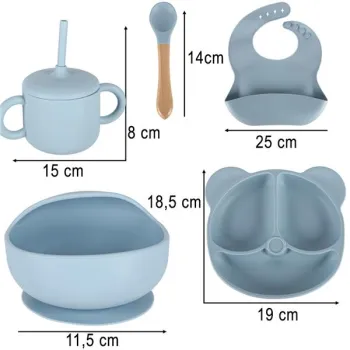 Naczynia silikonowe dla dzieci zestaw 8 elementów niebieski-837882