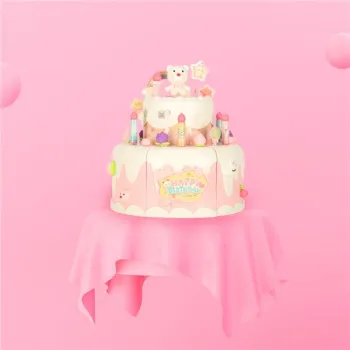 Tort urodzinowy piętrowy do krojenia na rzepy muzyka światła kuchnia 16 elementów różowy-838243