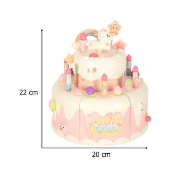 Tort urodzinowy piętrowy do krojenia na rzepy muzyka światła kuchnia 16 elementów różowy-838244