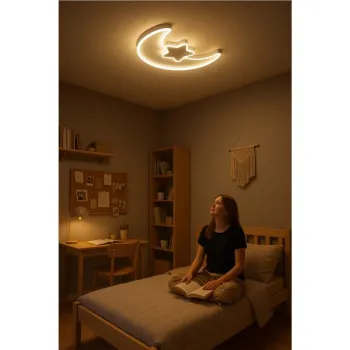 Lampa LED sufitowa plafon do pokoju dziecięcego ściemniana + pilot księżyc biała-839882