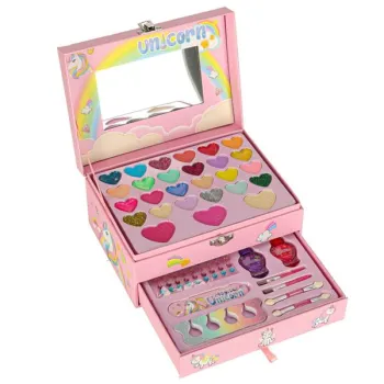 Kuferek zestaw kosmetyków do makijażu i paznokci makeup kosmetyki cienie lakiery szuflady jednorożec-840083
