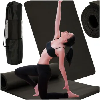 Mata do ćwiczeń jogi gimnastyczna treningowa fitness karimata gruba 1,5cm czarna + pokrowiec