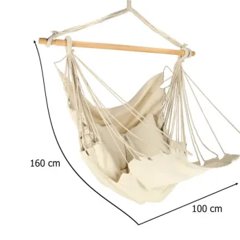 Krzesło brazylijskie z podnóżkiem leżak wiszący huśtawka 130cm beż-841140