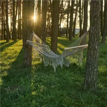 Hamak ogrodowy boho siatka frędzle leżak wiszący makrama 200cm Szary-841163