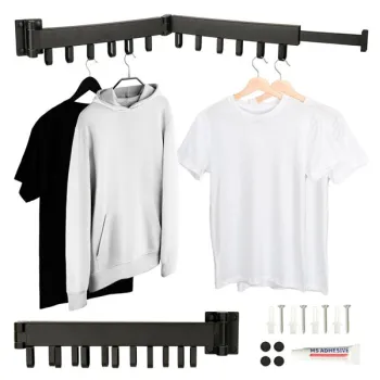 Suszarka na pranie wieszak ścienny naścienny składany teleskopowy czarny 12 haczyków 90cm-844985