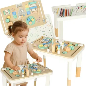 Tablica manipulacyjna LULILO LUDO stolik drewniany sensoryczny 2w1 miętowy-844726