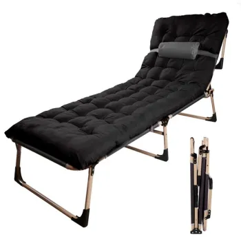 Łóżko polowe LUARO turystyczne składane leżak biznesowy 193 cm czarny