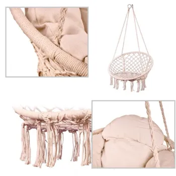 Huśtawka ogrodowa LUARO bocianie gniazdo z poduszką XXL ecru 80cm 150kg-845397