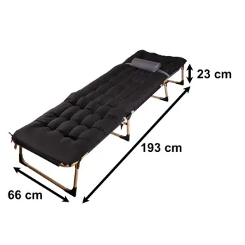Łóżko polowe LUARO turystyczne składane leżak biznesowy 193 cm czarny-845163