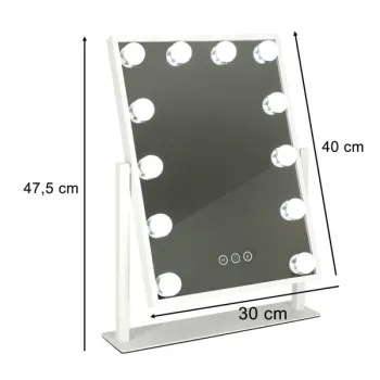 Lusterko do makijażu kosmetyczne podświetlane 12 LED Hollywood z 12 żarówkami USB 30 x 40 cm-845297