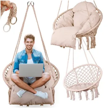 Huśtawka ogrodowa LUARO bocianie gniazdo z poduszką XXL ecru 80cm 150kg