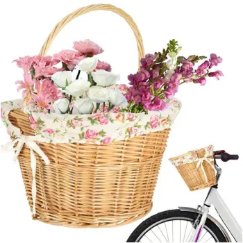 Koszyk rowerowy wiklinowy na rower RALLEX przedni pleciony click w kwiaty-846432