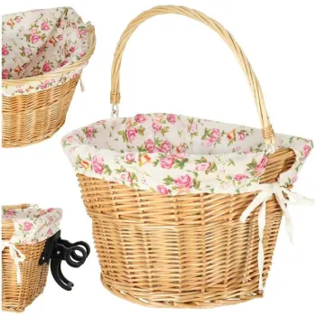 Koszyk rowerowy wiklinowy na rower RALLEX przedni pleciony click w kwiaty-846433