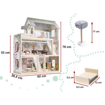 Domek dla lalek drewniany LULILO FLORO boho LED 78cm-851320
