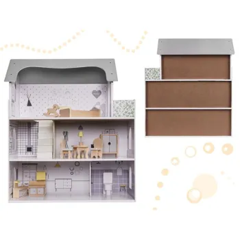 Domek dla lalek drewniany mebelki 70cm szary-852199