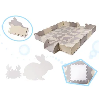 Mata edukacyjna piankowa puzzle szara ecru 36 elementów 150x150cm-852233