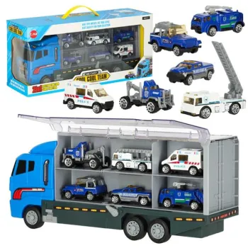 Transporter ciężarówka TIR wyrzutnia + metalowe auta policja