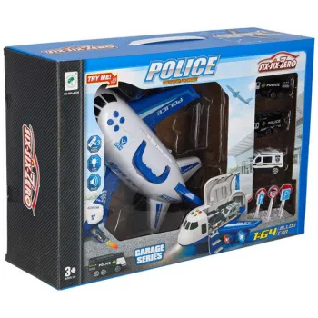 Samolot interaktywny rozkładany parking policja 3 auta dźwięk światła-853035