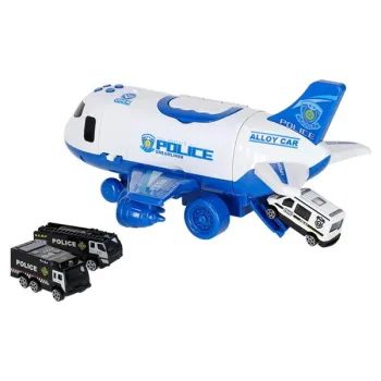 Samolot interaktywny rozkładany parking policja 3 auta dźwięk światła-853029