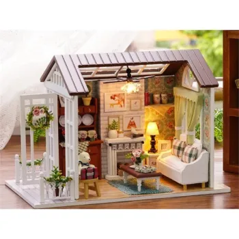 Domek dla lalek drewniany salon model do złożenia LED 8008-A 20,6cm-853448