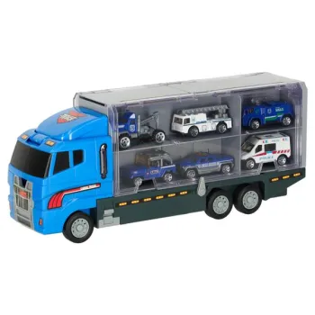 Transporter ciężarówka TIR wyrzutnia + metalowe auta policja-853058