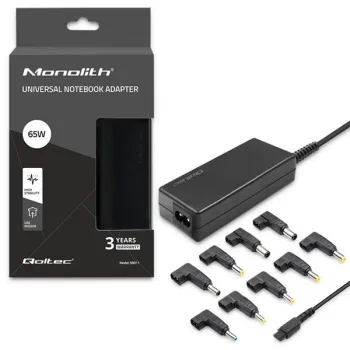 Qoltec Uniwersalny zasilacz do laptopa 65W | Automatyczny | MultiPlug | 9 wtyczek | +kabel zasilający-875047