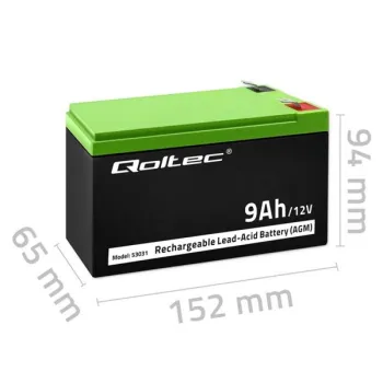 Qoltec Akumulator AGM | 12V | 9Ah | Bezobsługowy | Wydajny | LongLife | do UPS, security-876827